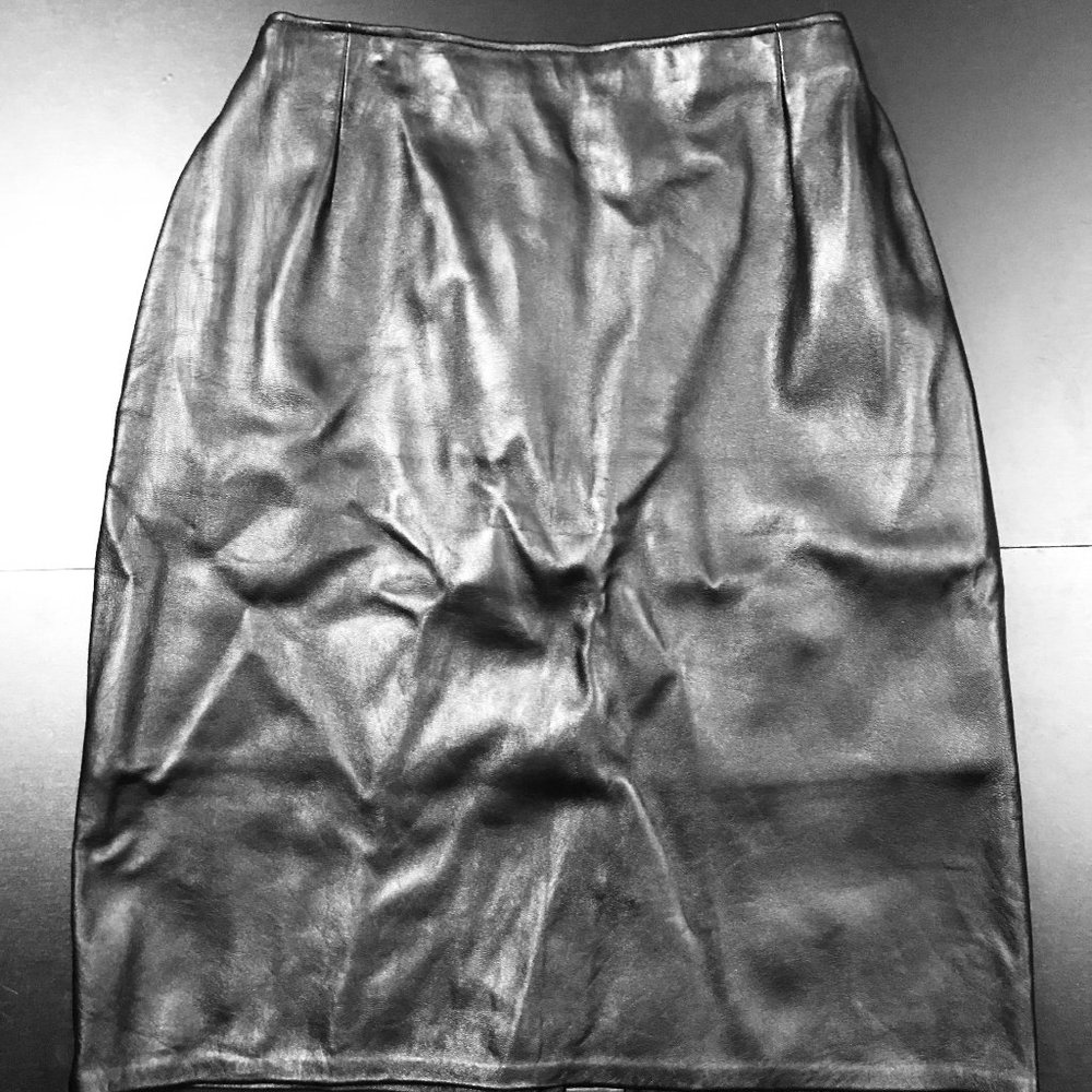 Firenze Santa Barbara Solid Black Leather Skirt - image 1